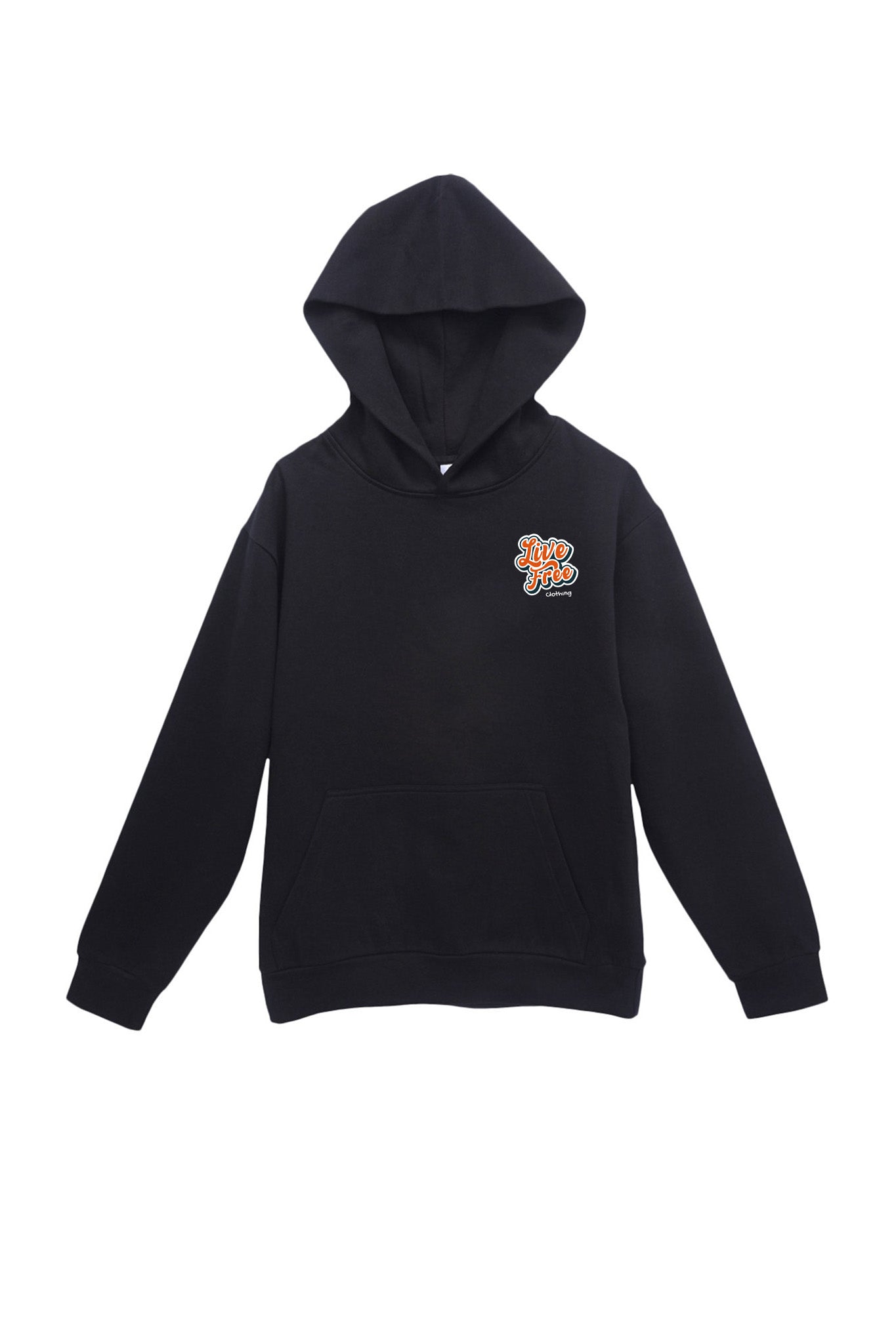 Black cotton Live Free logo oversized hoodie featuring the brand’s signature logo design